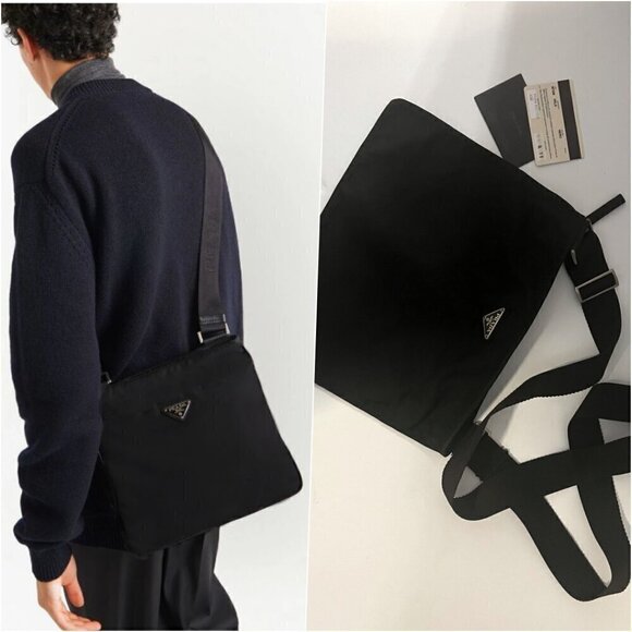 PRADA Mens Black Tessuto Crossbody Messenger Bag Office Work School Collage
